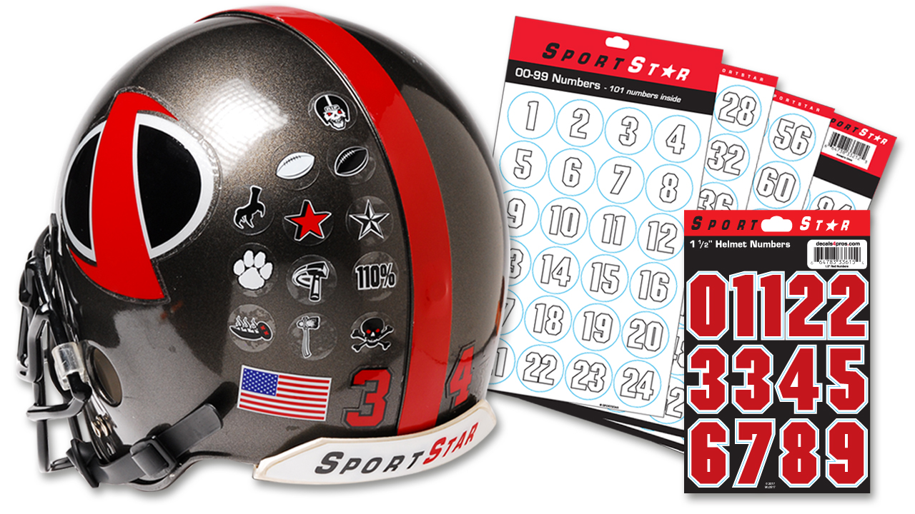 Premium Stickers Sports Number Stickers Decals 1.25'' Helmet